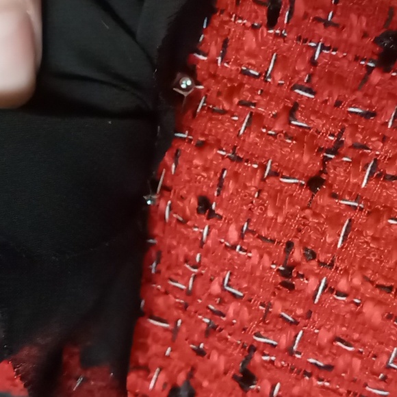 Worthington Red/Black Woven Style Blazer w Black Twill Embellishment Pin Size 14 - Picture 6 of 8